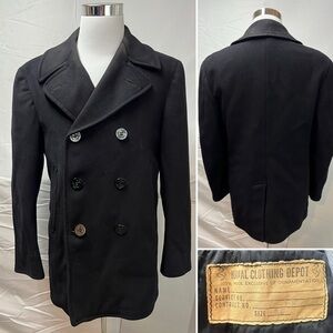 US Navy Vintage Men 40 Double Breasted Corduroy Pockets Anchor Pea Coat Military
